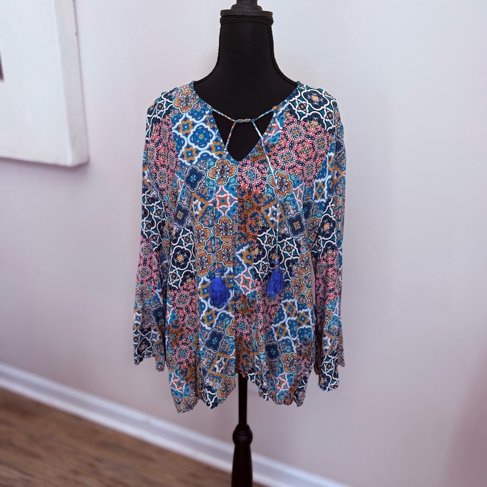 Tolani Multicolor Geometric Print Blouse